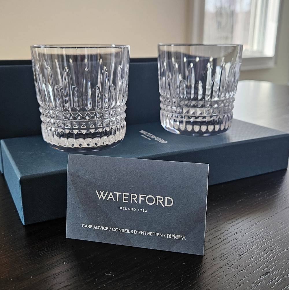 New In Box Waterford Crystal Cut Double Old Fashioned Glasses - Clear (Set of 2) - Picture 6 of 7